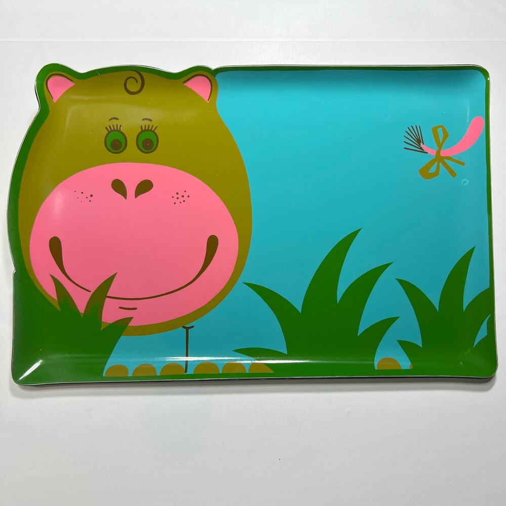 Mid Century Stotter Settings Blue Green Molded Plastic Hippo Serving Tray Op Art